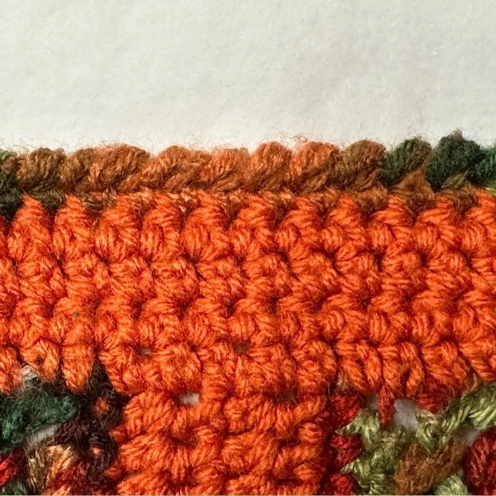 Groovy 70s Vintage Crocheted Crochet Brown Orange Vintage‎ Blanket Small Afghan